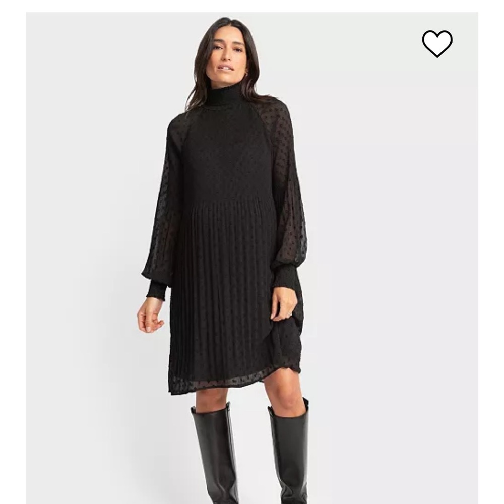 NWT Seraphine Black Pleated Bishop Sleeve Dress
